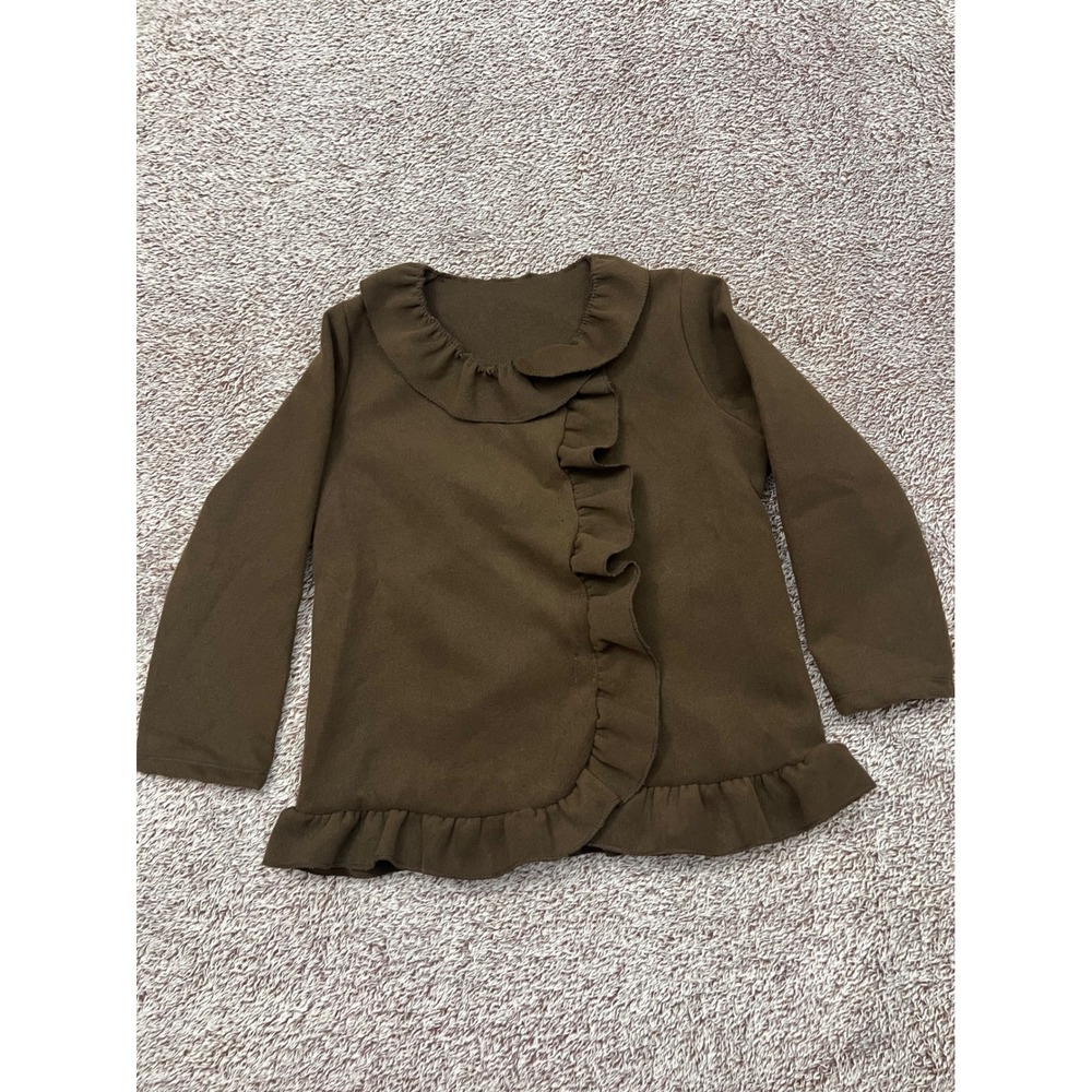 Kid Fashion Girls Size 10 Brown Ruffle Jacket Cardigan Velcro Made USA